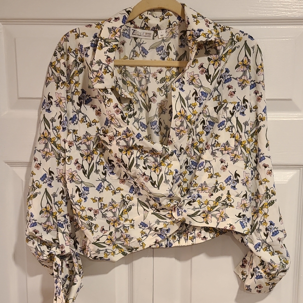 Zara Floral Print Wrap Blouse - White and Multicolor